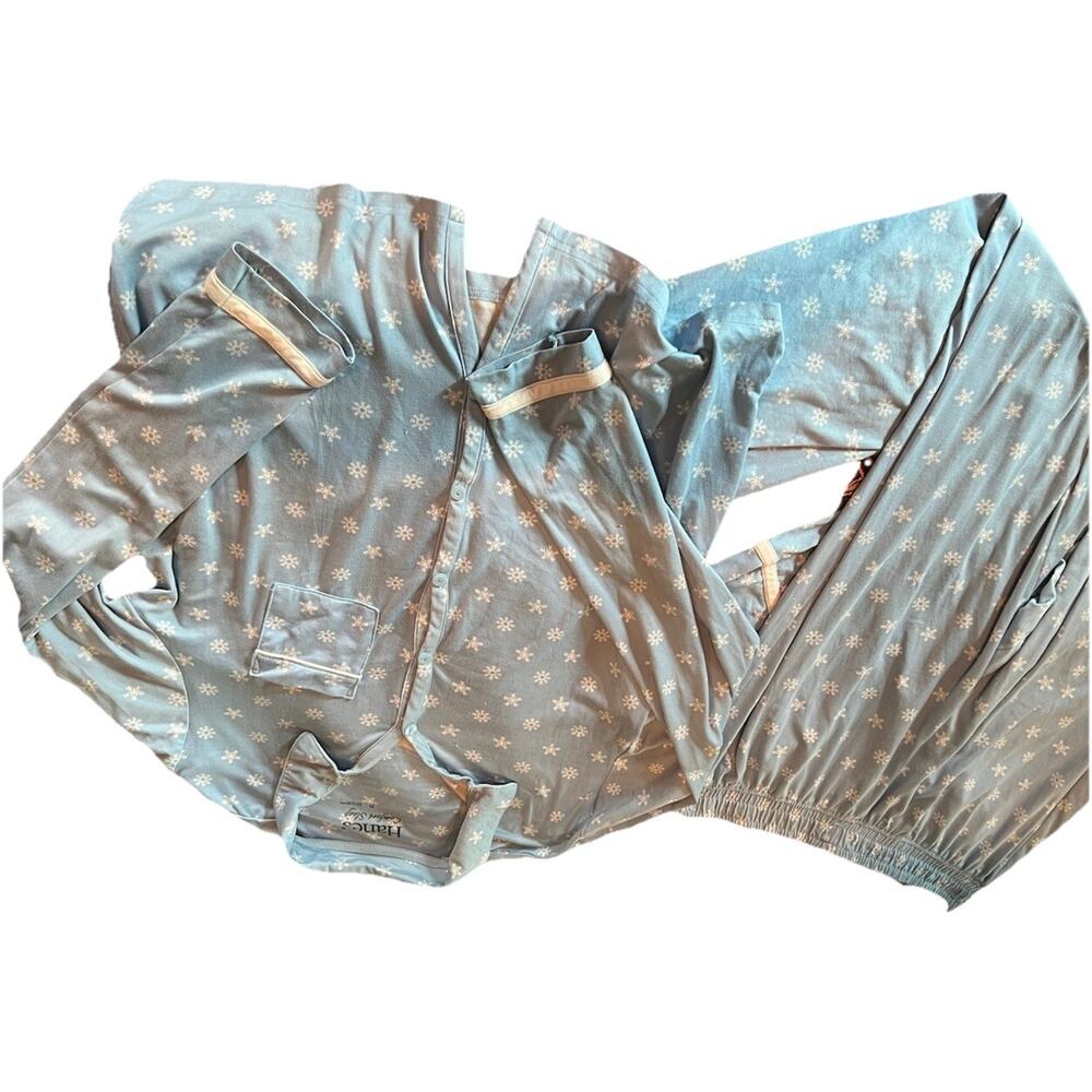 Hanes Comfort Sleep Medium White / Blue Patterned PJ Set